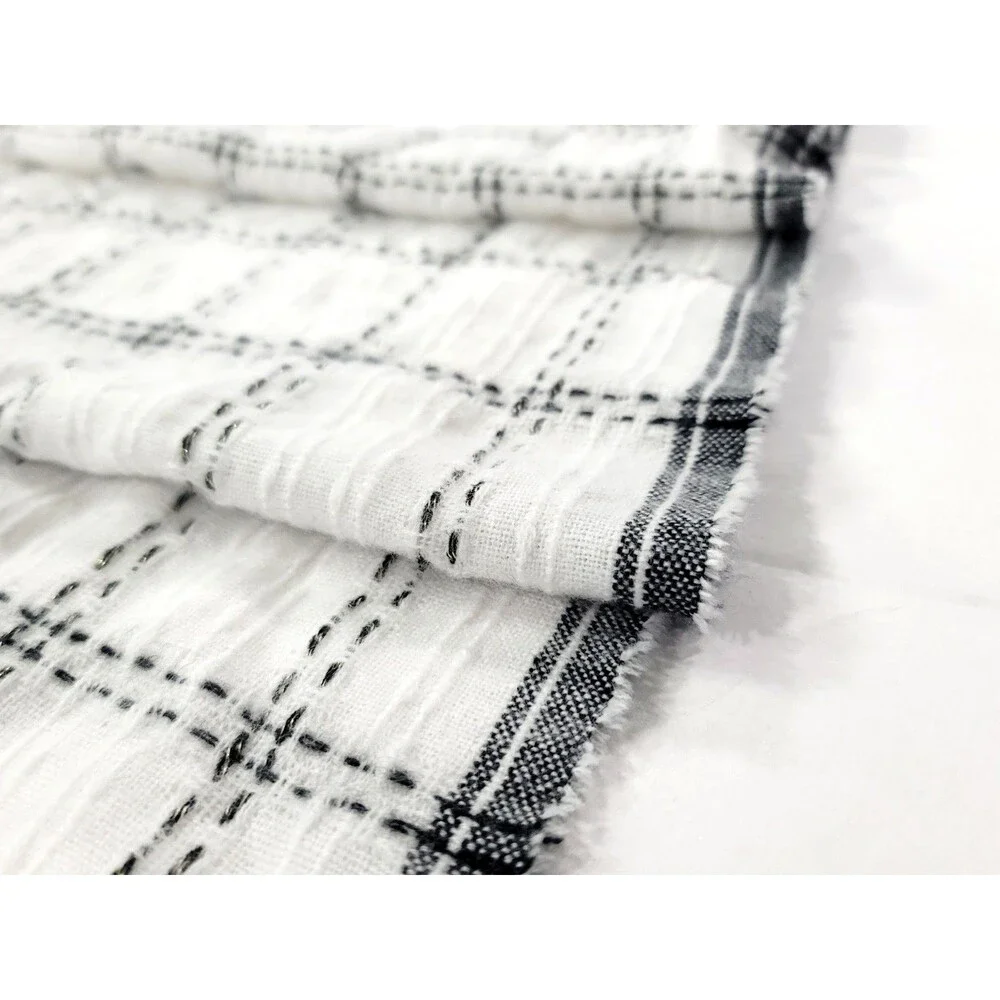 Ann Taylor Fringed Blanket Scarf White Black Plaid Gold Accents 80x27 NWT $70